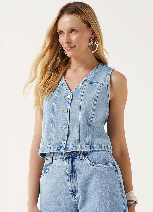 Colete Feminino Decote V Jeans Azul