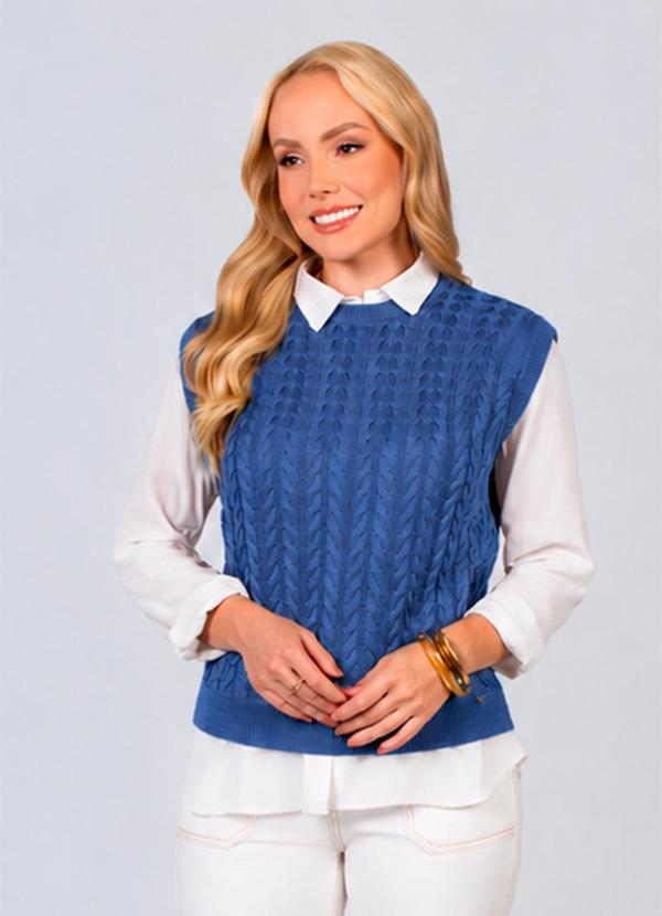 Colete Tricot Elegante Moderno Azul