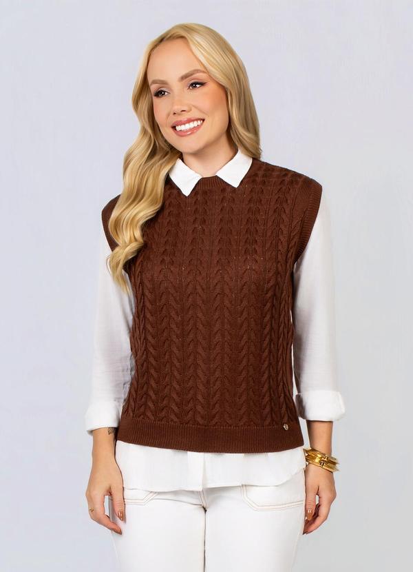 Colete Tricot Elegante Moderno Marrom
