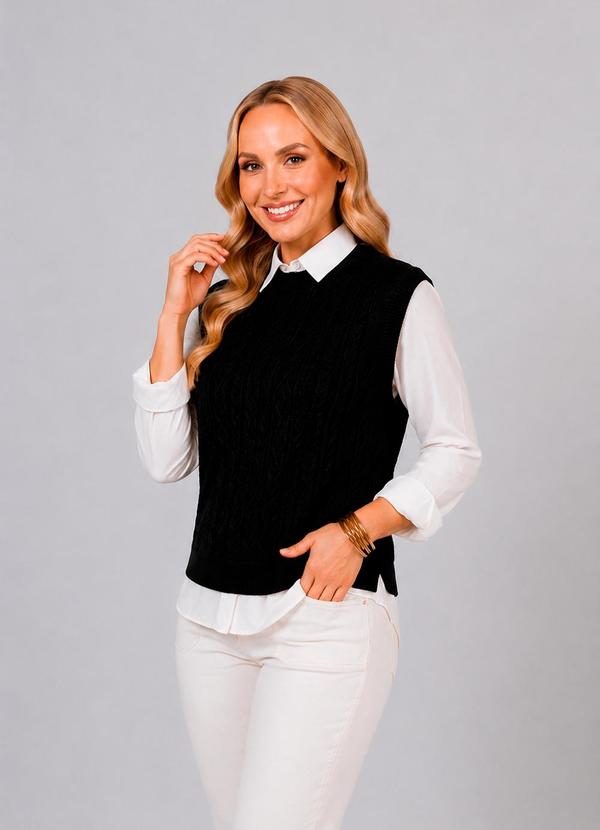 Colete Tricot Elegante Moderno Preto