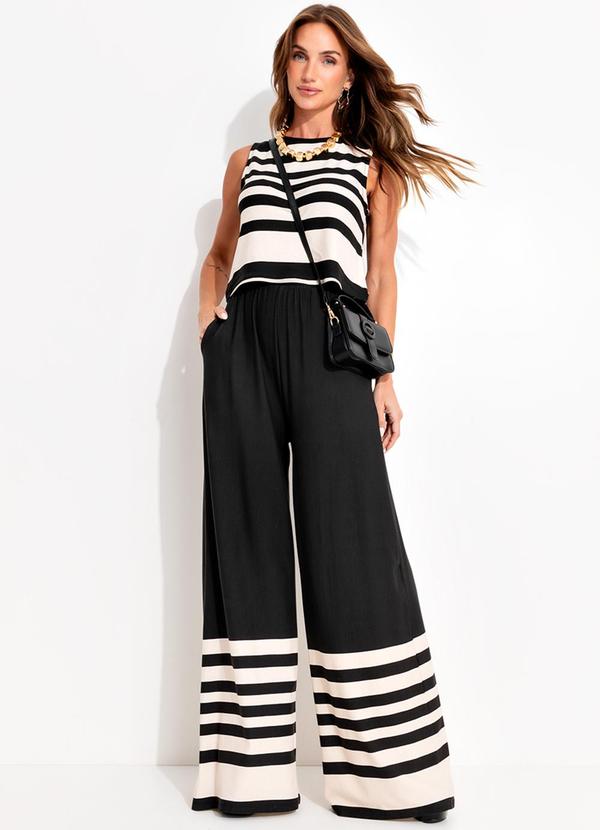 Conjunto Barrado Listras em Malha de Viscose