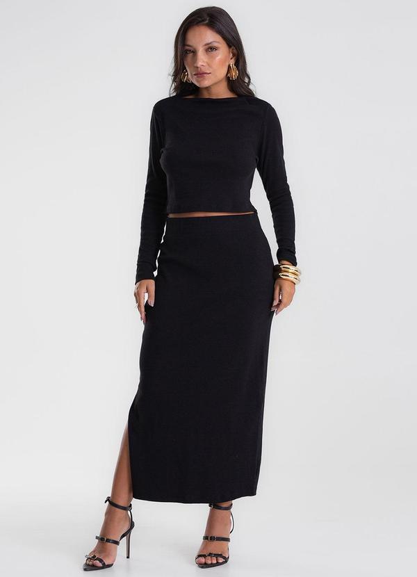 Conjunto Blusa com Saia Midi Preto