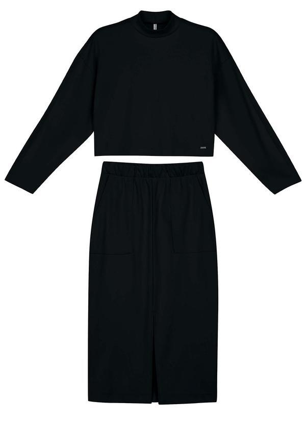 Vista 2 Conjunto Blusão e Saia Midi Moletom Preto Marialícia Marialícia
