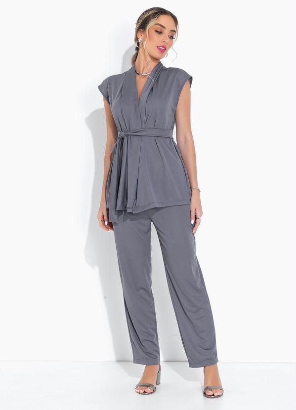 Vista 2 Conjunto Cinza Cardigan e Calça Moda Pop Moda Pop