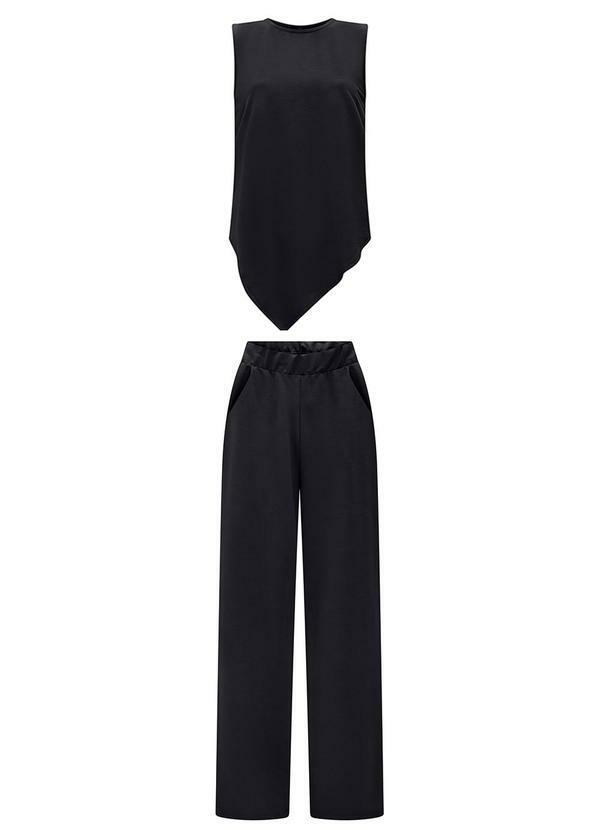 Conjunto com Calça e Blusa Assimétrica Preto