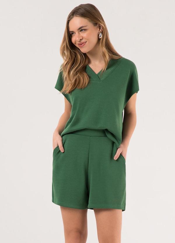 Vista 2 Conjunto com Shorts e Blusa D Tricô Verde Lunender Lunender