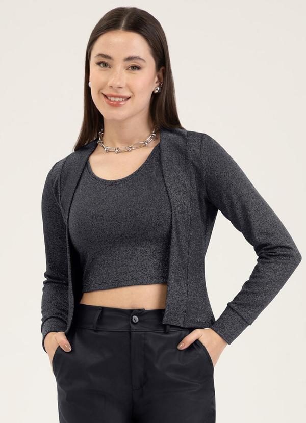 Conjunto em Canelado com Brilho Preto