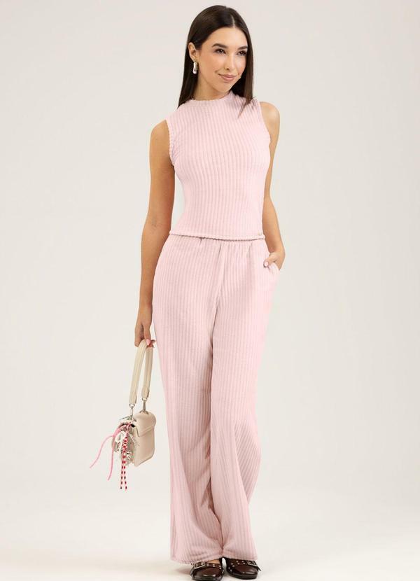 Conjunto em Tecido Aveludado Rosa Claro