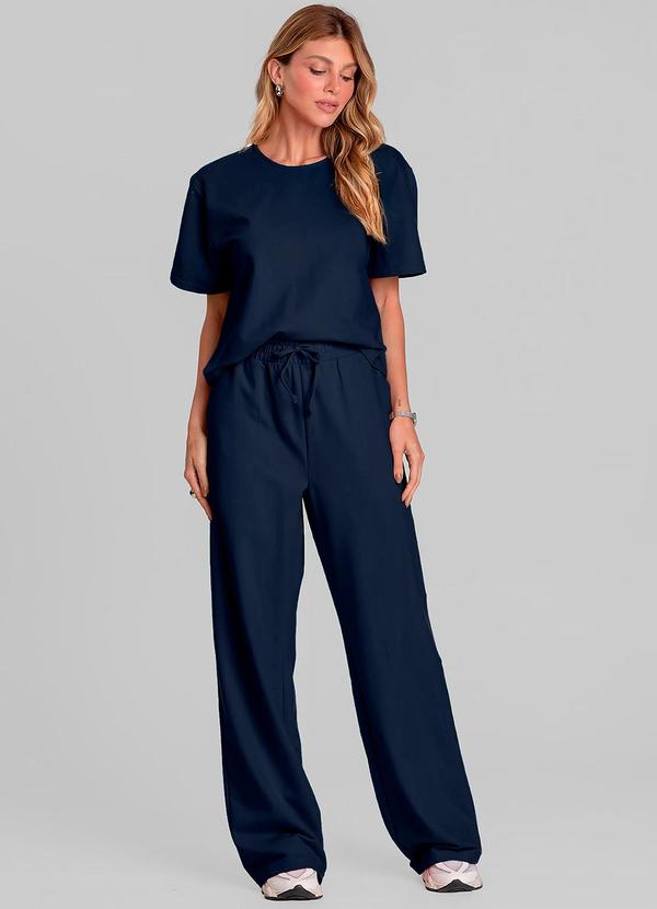 Conjunto Feminino Blusa com Calça Azul