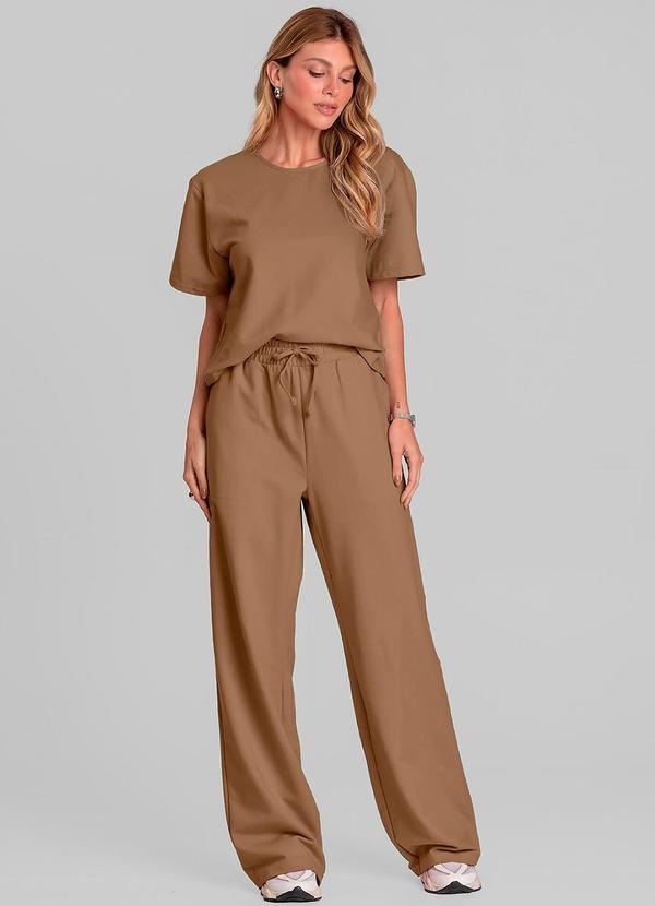Conjunto Feminino Blusa com Calça Marrom