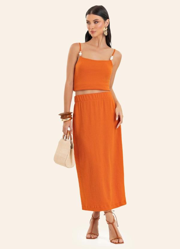Conjunto Feminino Blusa com Saia Midi Laranja