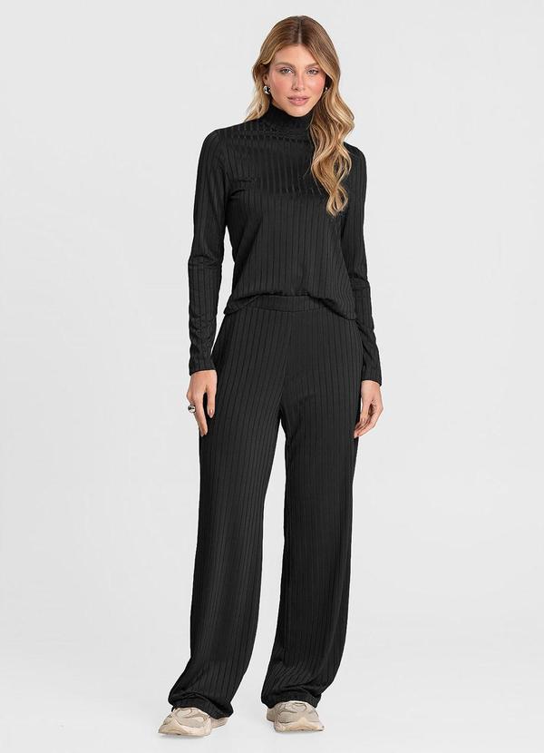 Conjunto Feminino Blusa e Calça em Ribana Preto