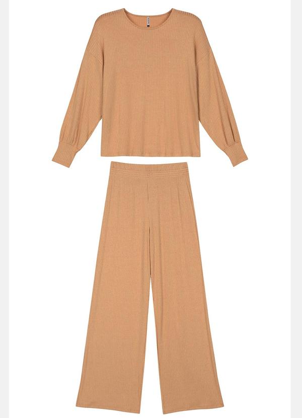 Vista 2 Conjunto Feminino Comfy Canelado Linho Laranja Marialícia Marialícia