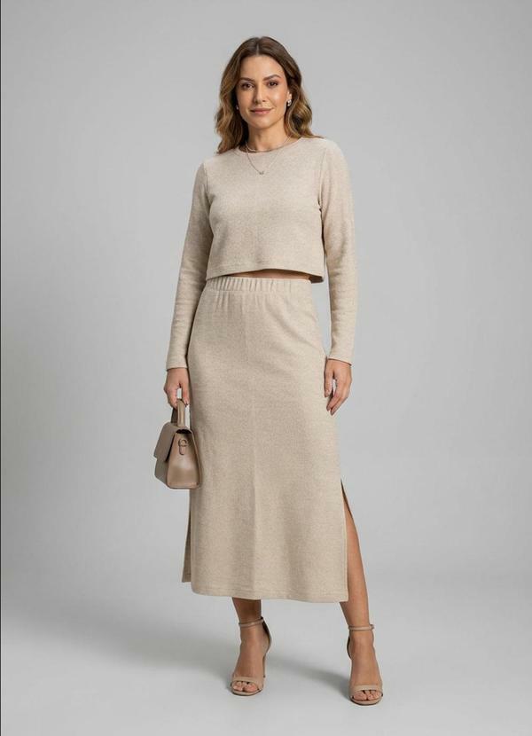 Conjunto Feminino Malha Tricô Linho Bege
