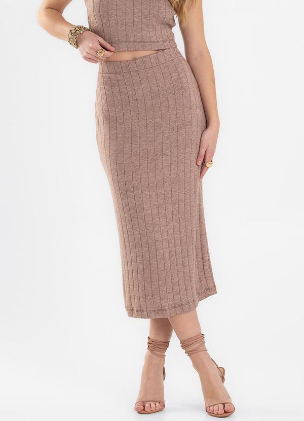 Conjunto Feminino Regata com Saia Midi Marrom