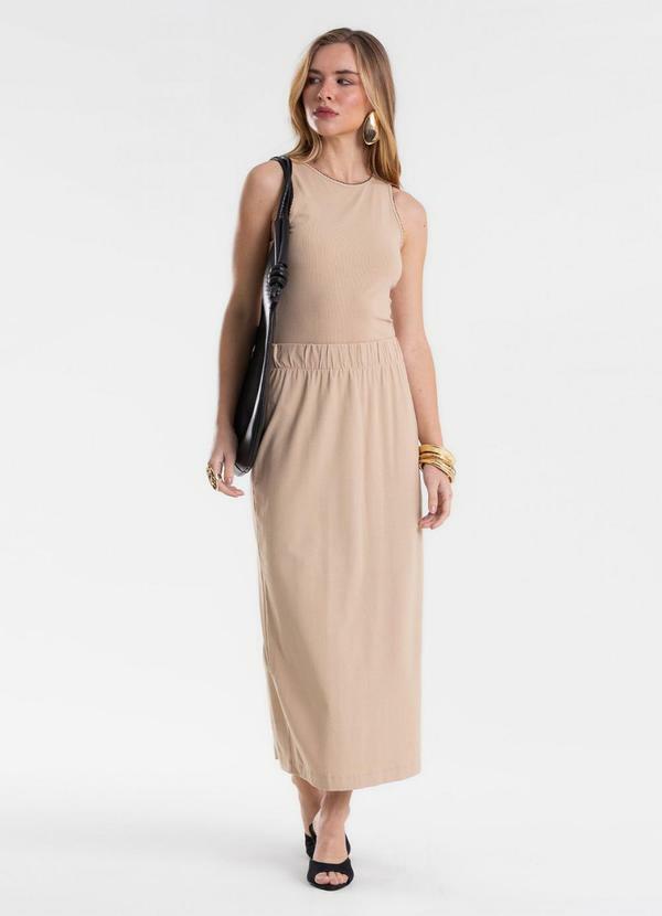 Conjunto Feminino Regata e Saia em Ribana Marrom
