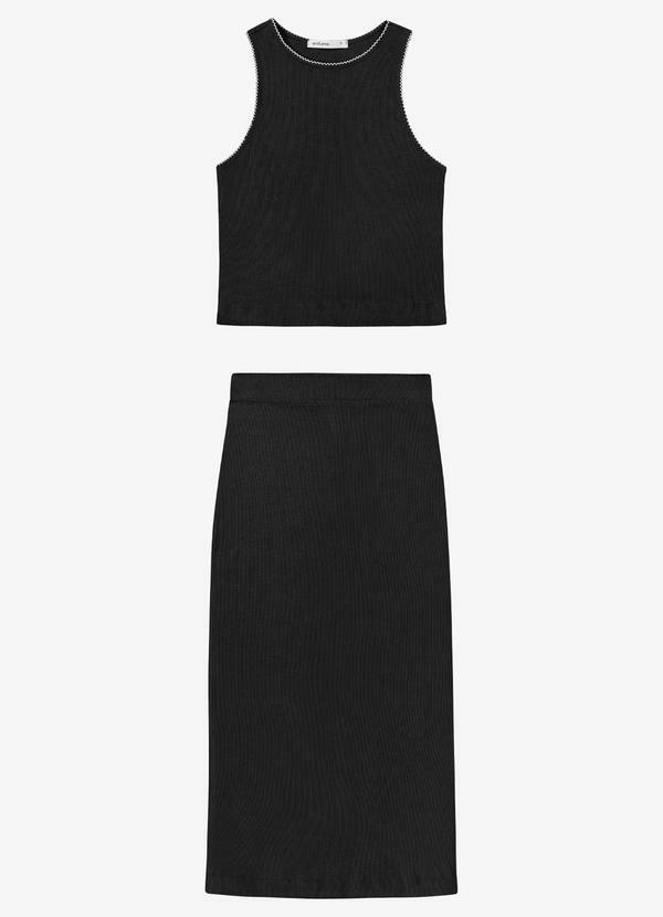 Conjunto Feminino Regata e Saia em Ribana Preto