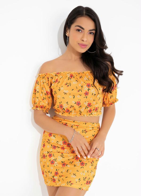 Vista 2 Conjunto Floral Amarelo com Cropped e Saia Moda Pop Moda Pop