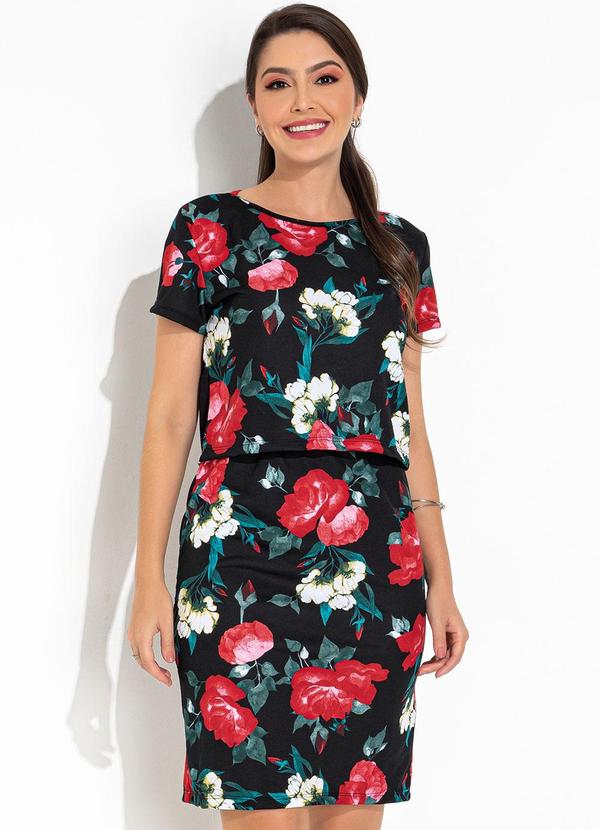 Conjunto Floral Preto em Malha