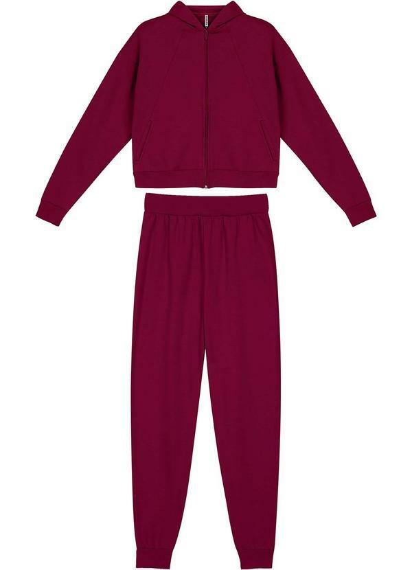 Vista 2 Conjunto Jaqueta e Calça Moletom Vermelho Marialícia Marialícia