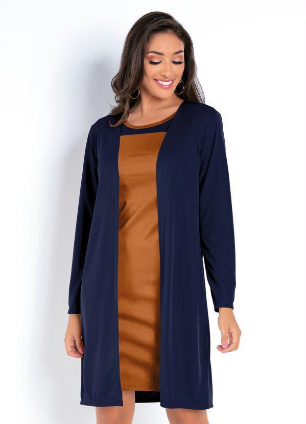 Vista 2 Conjunto Marinho e Carame com Vestido e Cardigan Moda Pop Moda Pop