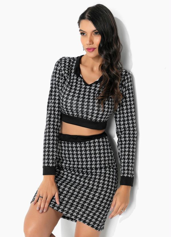 Vista 2 Conjunto Pied de Poule com Cropped e Saia Moda Pop Moda Pop