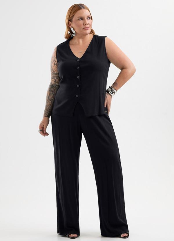 Conjunto Plus Size em Viscose com Elastano Preto