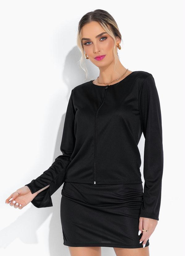 Vista 2 Conjunto Preta com Saia e Casaco Moda Pop Moda Pop