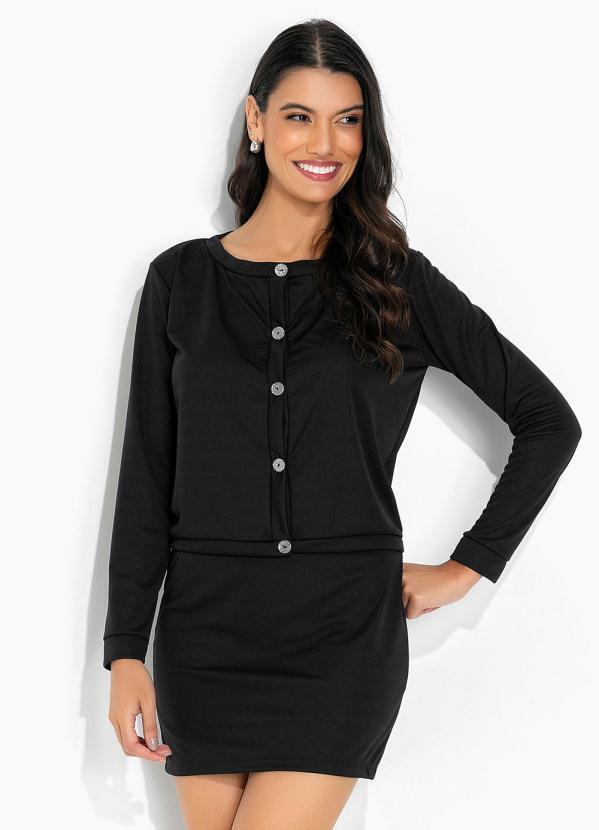 Vista 2 Conjunto Preto Casaco com Fechamento em Botões Moda Pop Moda Pop