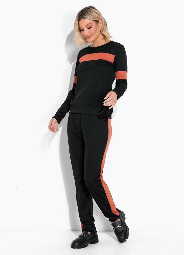 Conjunto Preto e Marrom com Blusa e Calça