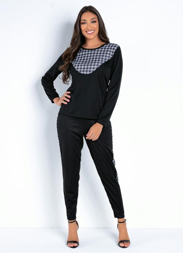 Conjunto Preto e Pied Poule Blusa e Calça
