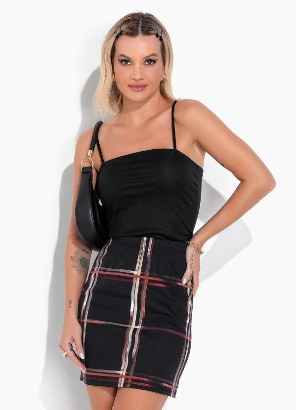 Vista 2 Conjunto Xadrez Preto com Saia e Cropped Moda Pop Moda Pop