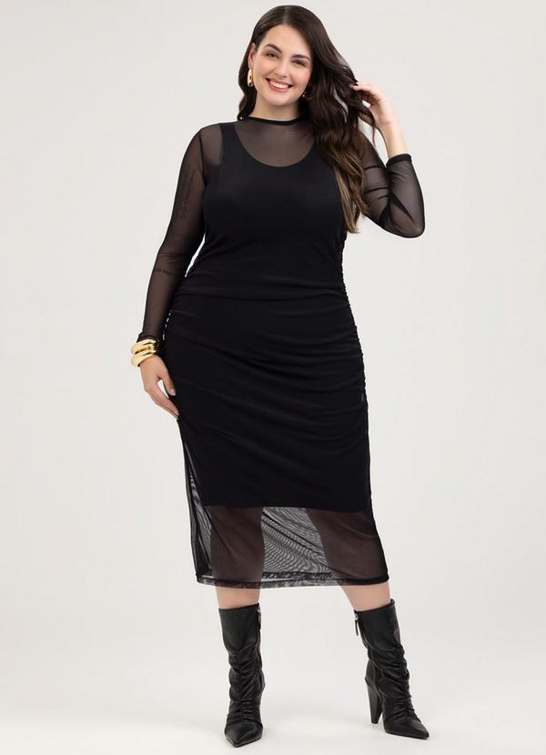 Vestido Midi Plus Size em Tule Preto