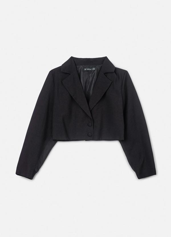 Vista 2 Blazer Cropped Black com Barra de Tricot Preto Authoria Authoria