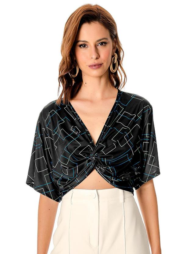 Vista 2 Blusa com Transpassado em Forma de Nó Preto Rovitex Rovitex