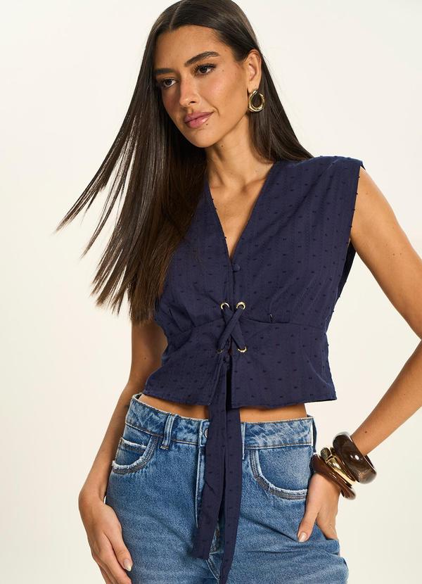 Blusa Cropped com Amarração Frontal Azul