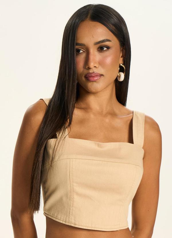 Blusa Cropped com Decote Reto Bege