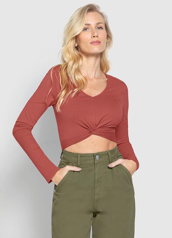 Blusa Cropped com Torção Rosa