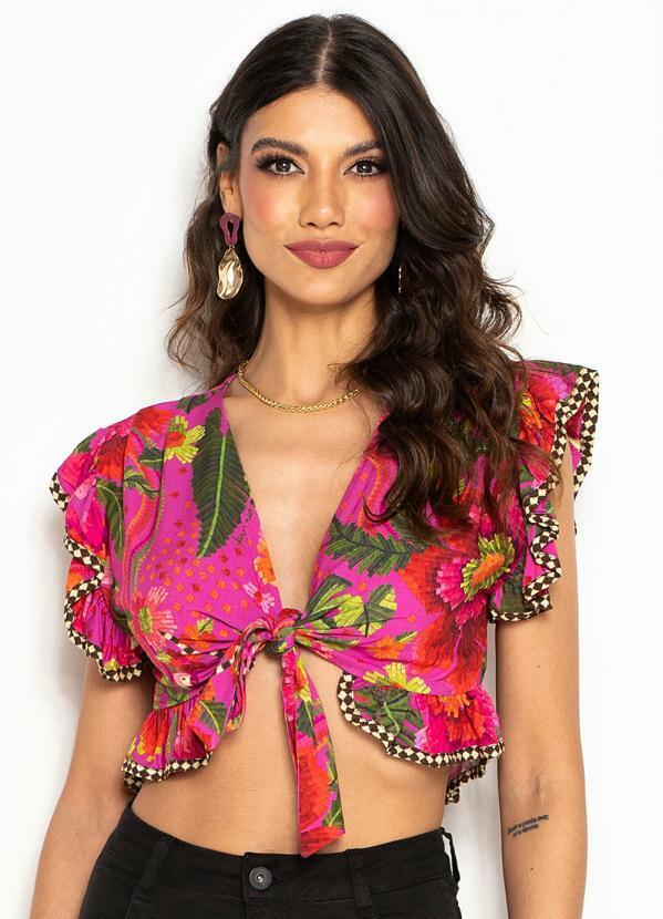 Blusa Cropped de Amarração Florescer Rosa