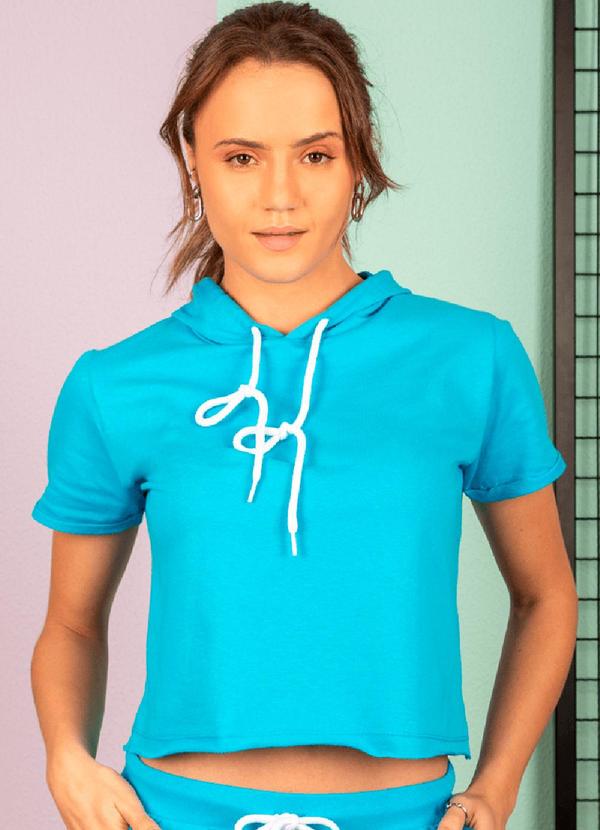 Blusa Cropped de Moletinho Azul