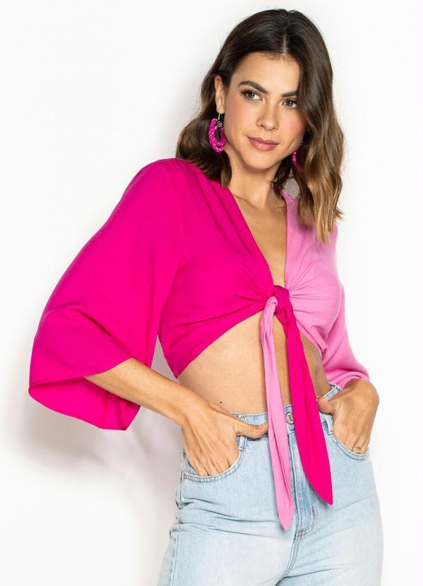 Blusa Cropped de Viscose Rosa