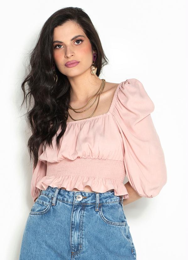 Blusa Cropped de Viscose Rosa