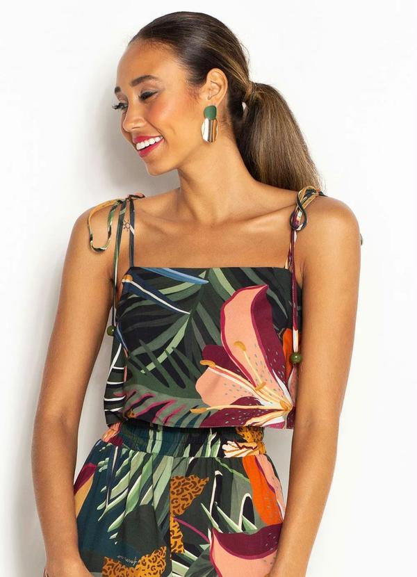Blusa Cropped Dupla Face Floresta Viva Preto