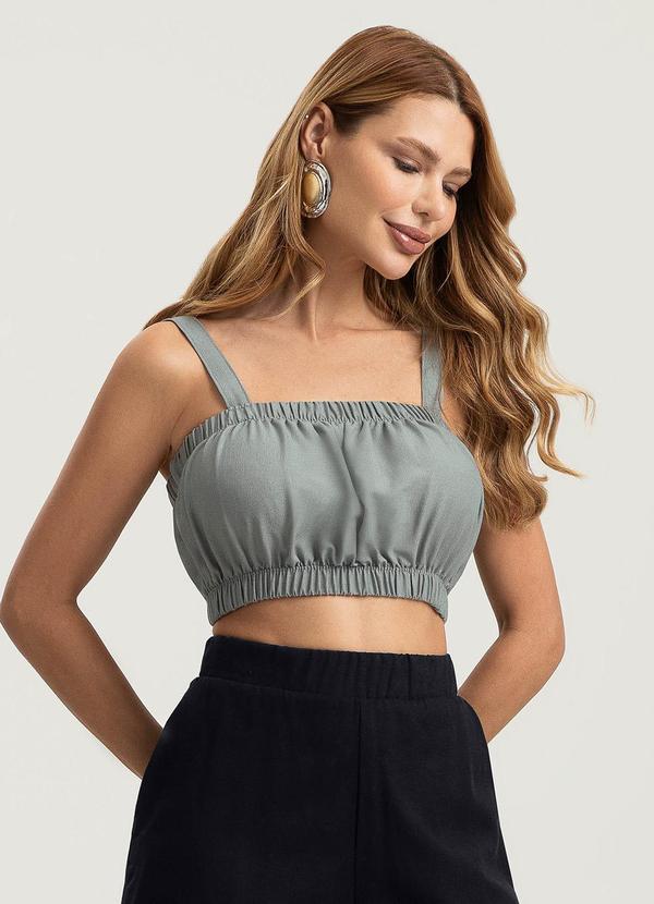 Blusa Cropped em Linho Cinza