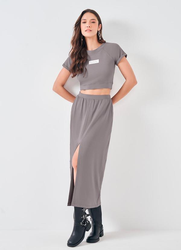 Blusa Cropped em Moletinho Cinza