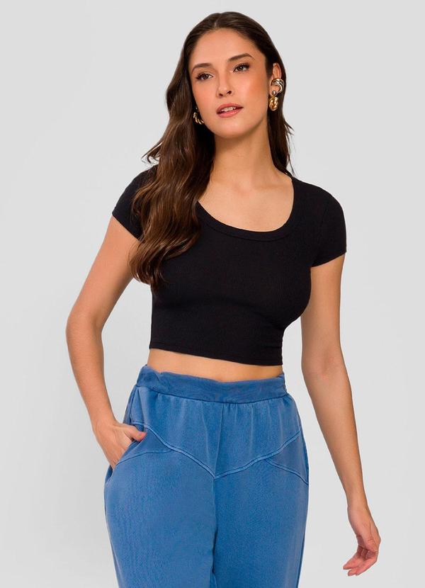 Blusa Cropped em Ribana Preto