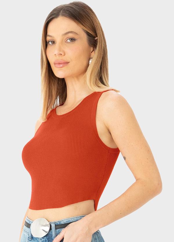 Blusa Cropped em Tricô Laranja