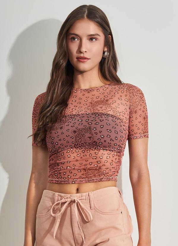 Blusa Cropped em Tule Estampado