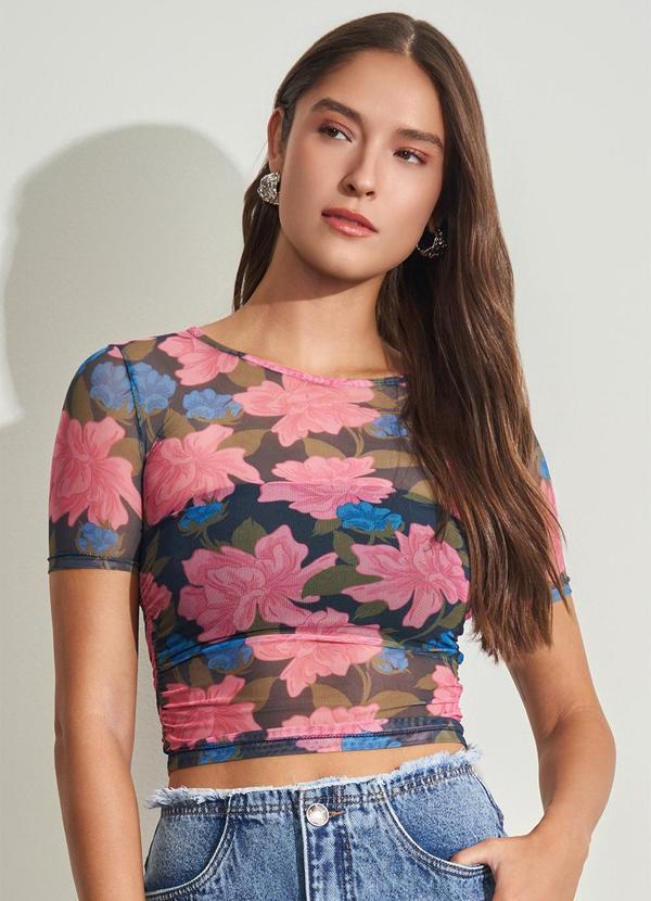 Blusa Cropped em Tule Estampado