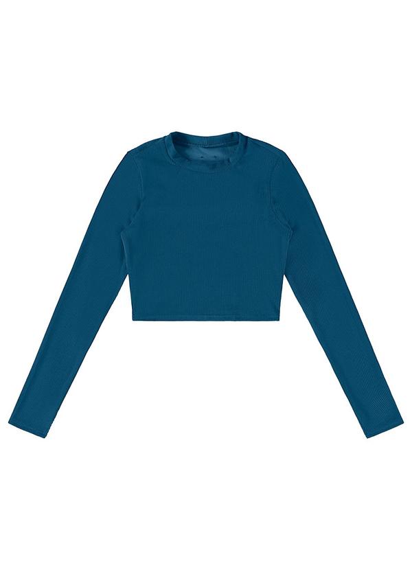 Blusa Cropped em Veludo Azul